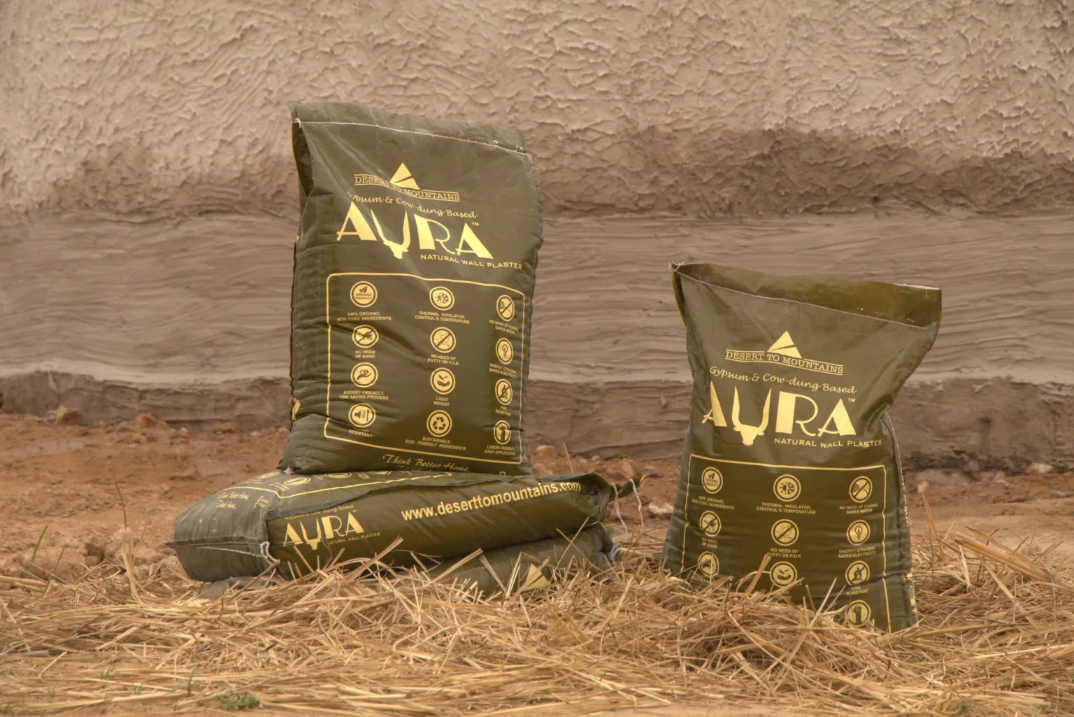 Aura Natural Wall Plaster - Eco-Friendly Gypsum and Cow Dung Based Plaster